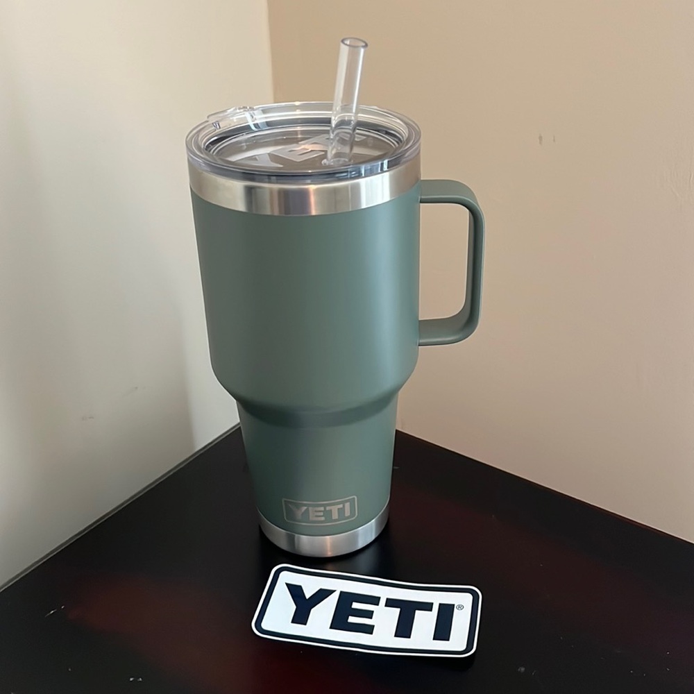 New Yeti, 16 ounces, thermal mug with straw.